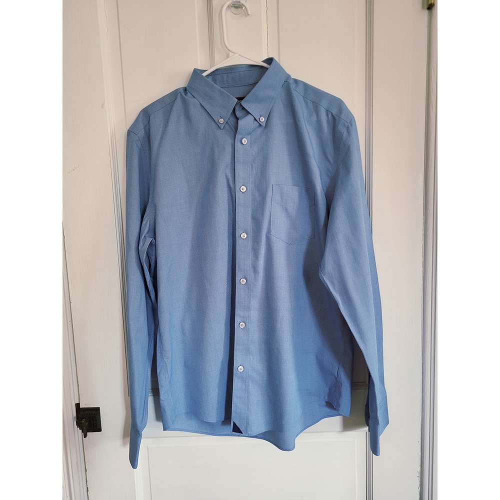 UNTUCKit Cadetto-WF Blue Micro Houndstooth Slim Fit Button Down Shirt Large